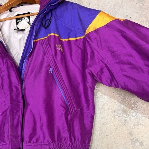 Vintage 90s north face gore Tex purple yellow elastic waist hooded coat large - Picture 4 of 11